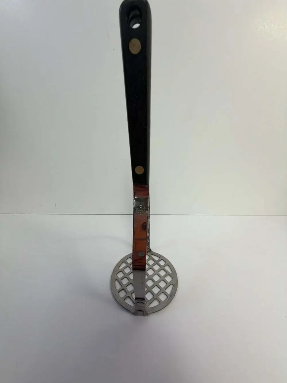 Vintage Flint Stainless USA Potato Masher with Black Handle